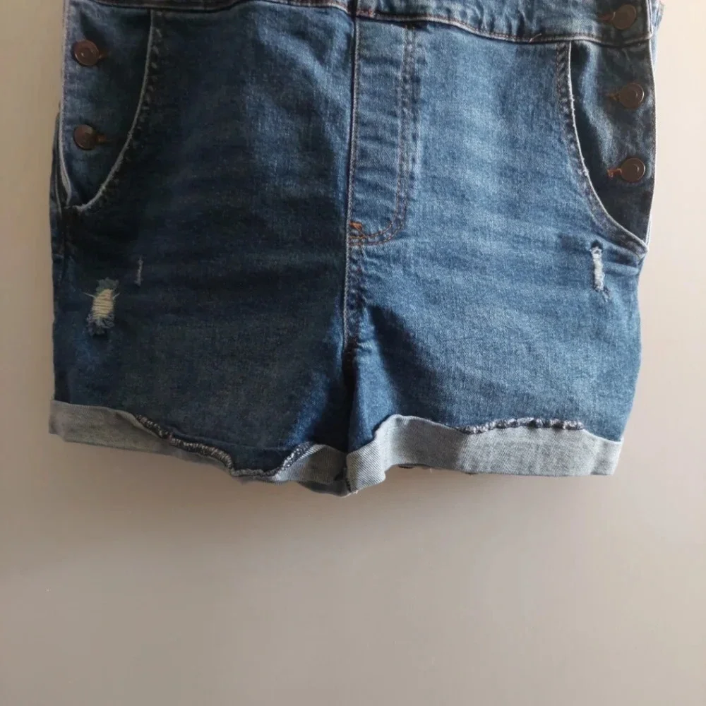 No Boundaries XL Shortalls euc Cuffed Medium wash elastic waistband 15-17